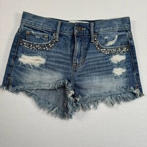 Abercrombie And Fitch Denim Shorts Womens Size 24 00 Distressed Frayed Hem Beads